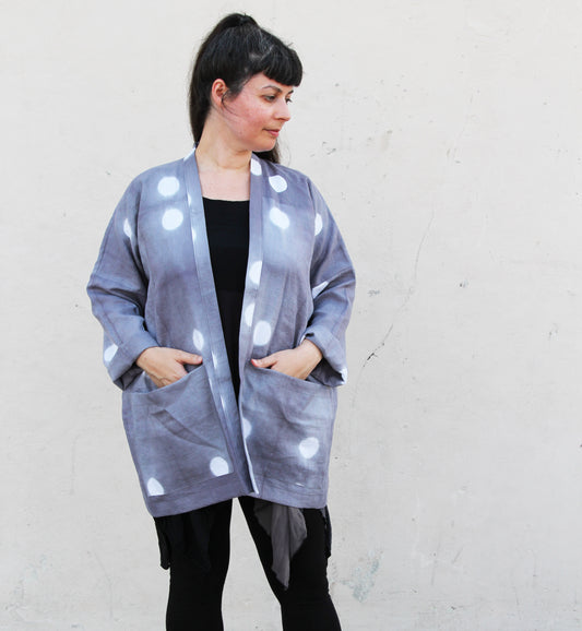 Lightweight Gray Linen Shibori Jacket